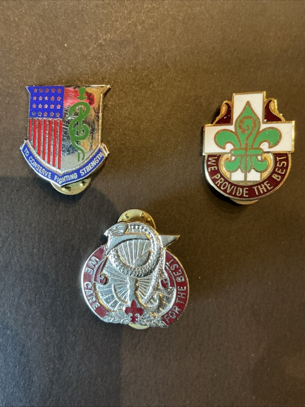 Set Of Three Assorted US Military Medical Pins Red Enamel Collectible